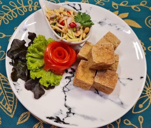 Fried Tofu with Spicy Mango Salad